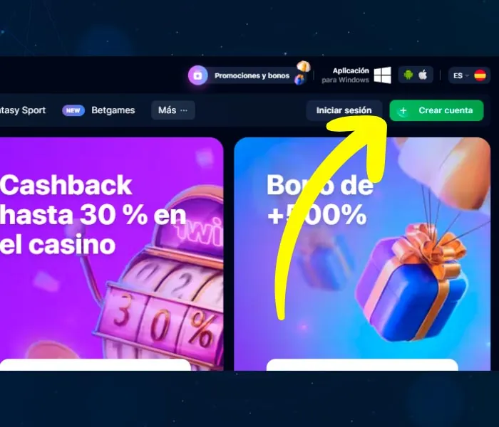 encuentra el botón Registrarse en 1Win