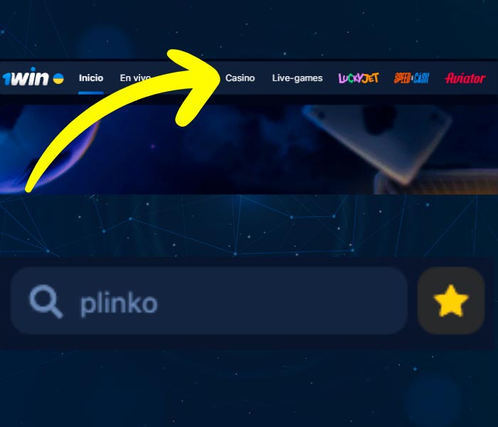 Paso 3 para comenzar a jugar al juego Plinko 1win